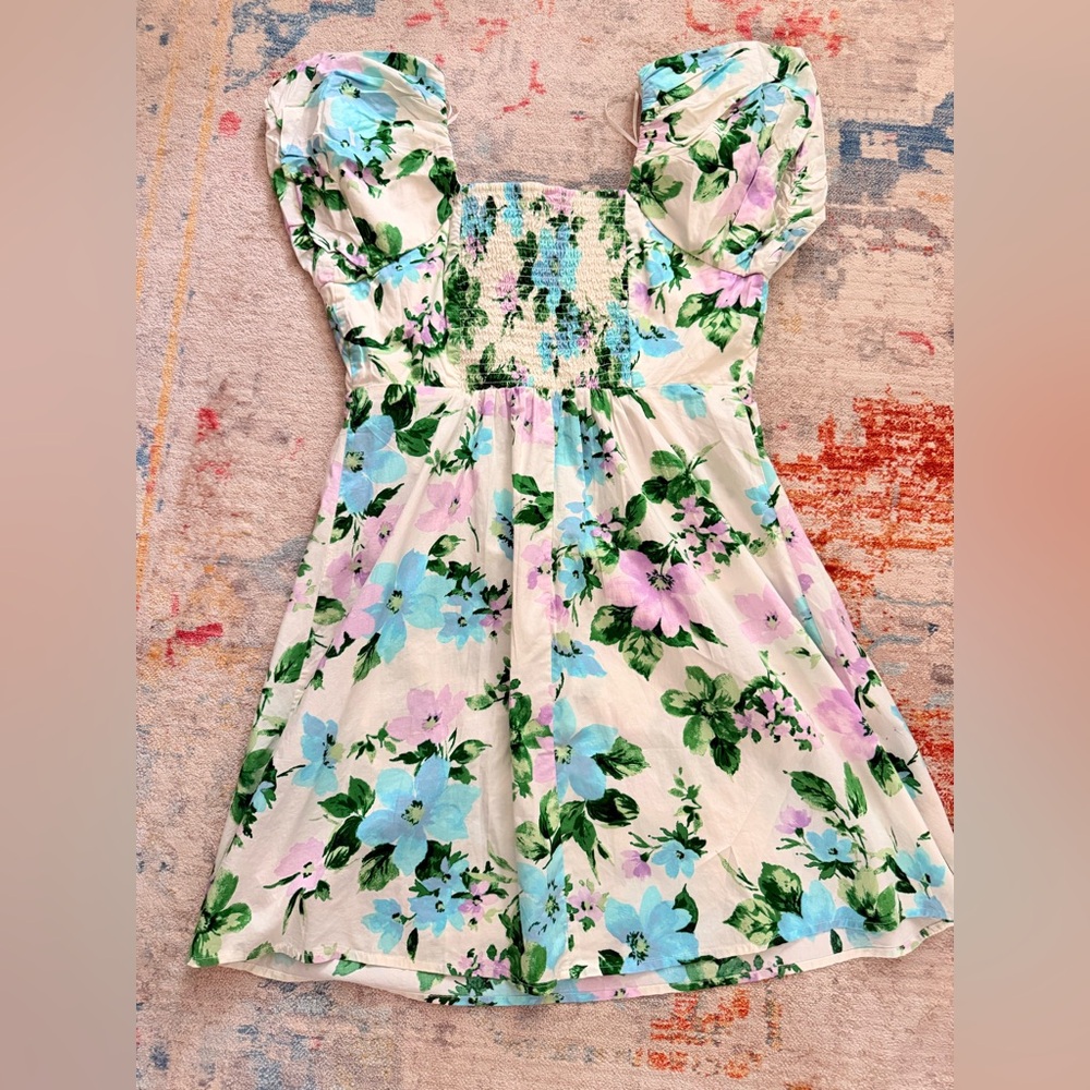 NWT Old‎ Navy Womens Ivory Green Purple Floral Puff Sleeve Mini Dress MEDIUM - Picture 14 of 14